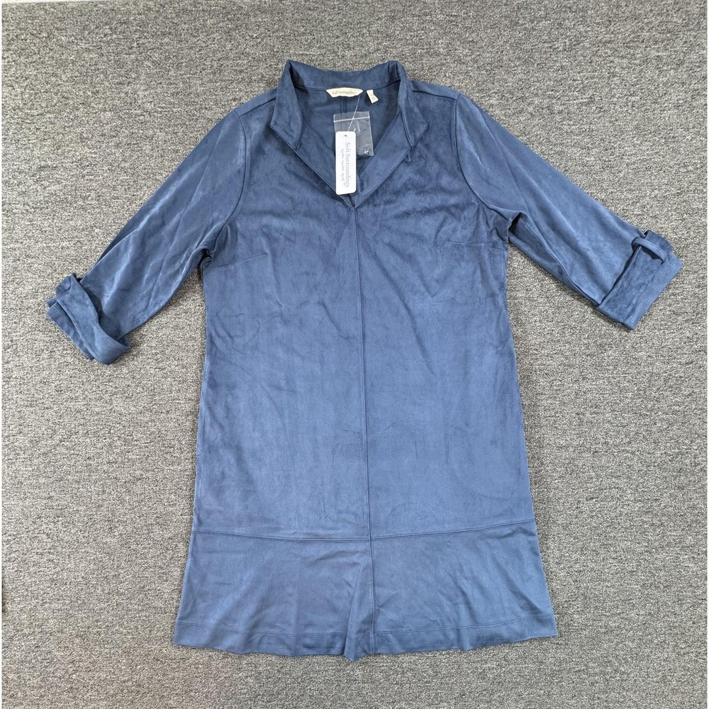 Soft Surroundings Dress Womens Large Blue Rani Faux‎ Suede Quarter Sleeve
